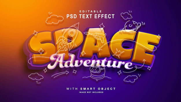 Free PSD | Space adventure text effect with doodle