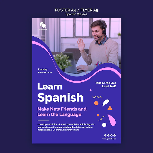 Free PSD | Spanish course poster template