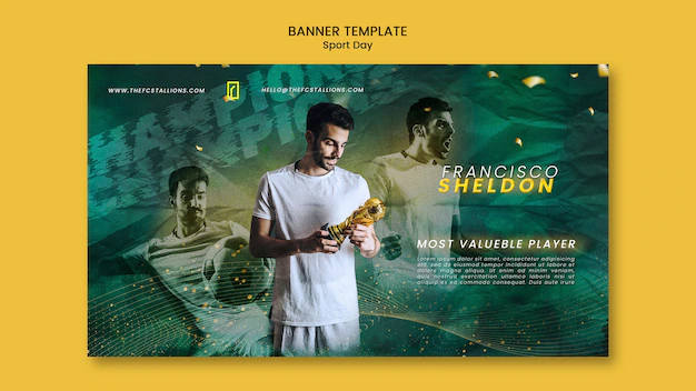 Free PSD | Sports day horizontal banner template with glowing and blurry effect