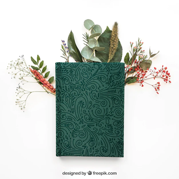 Free PSD | Spring concept mockup with book on leaves