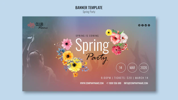 Free PSD | Spring party banner with photo