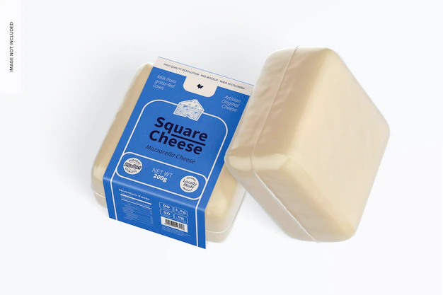 Free PSD | Square cheeses mockup, top view