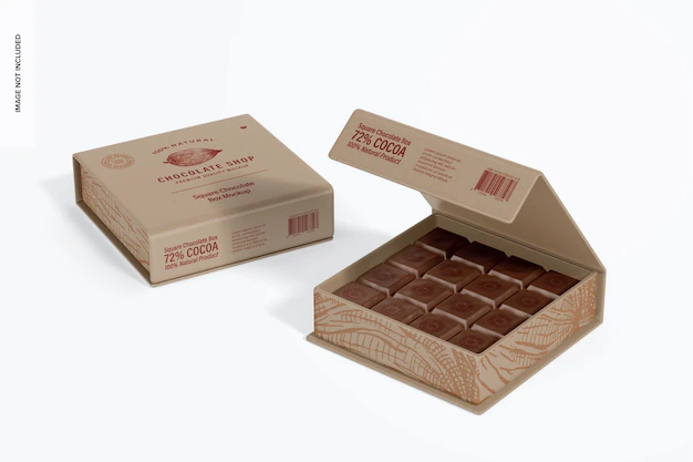Free PSD | Square chocolate boxes mockup opened and closed