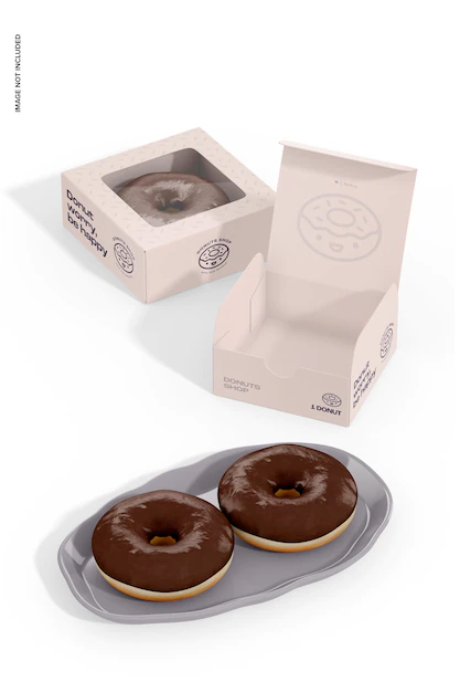 Free PSD | Square donut boxes mockup opened and closed