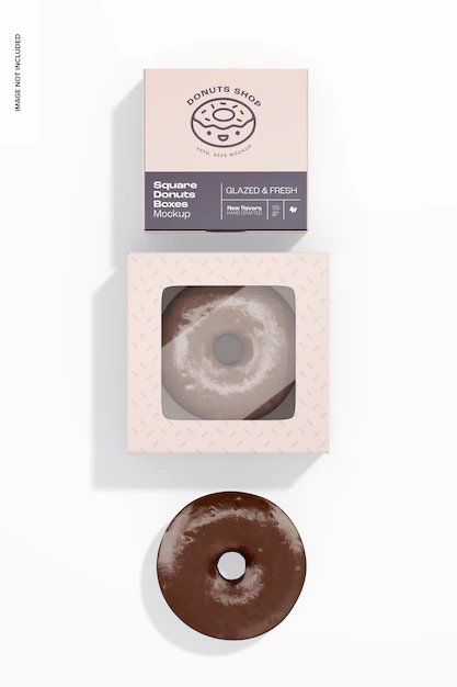 Free PSD | Square donut boxes mockup top view