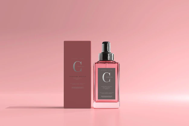 Free PSD | Square perfume bottle with box mockup