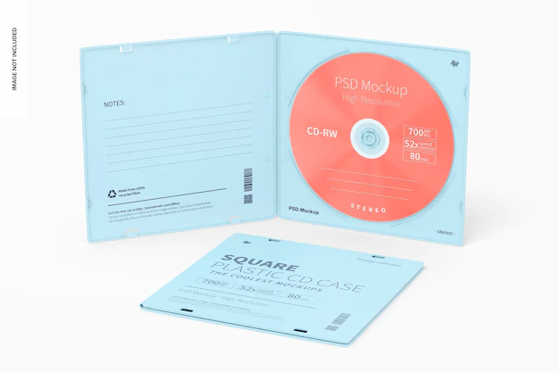 Free PSD | Squared plastic cd cases mockup, opened and closed