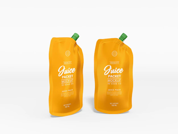 Free PSD | Stand up glossy plastic spout pouch juice pack branding mockup