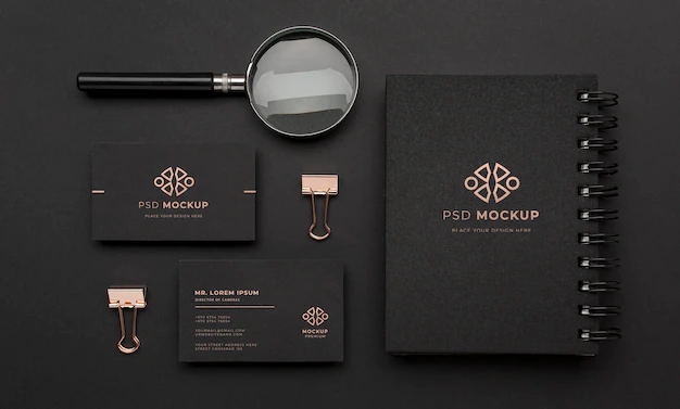 Free PSD | Stationery dark and copper mockup