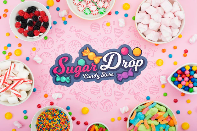 Free PSD | Sugar drop surrounded by various candies
