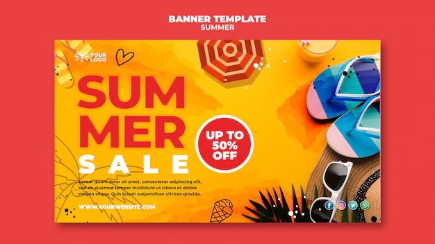 Free PSD | Summer banner on sand with flip flops