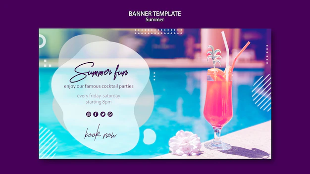 Free PSD | Summer cocktail banner template with picture