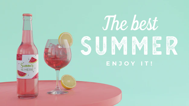 Free PSD | Summer drink on table with typography