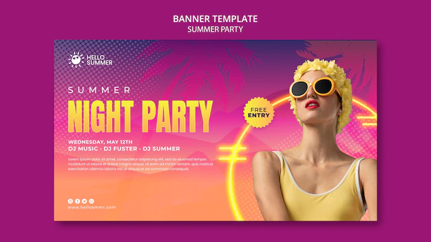 Free PSD | Summer party horizontal banner template