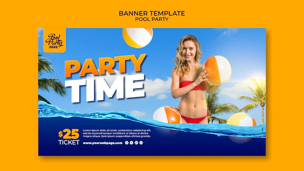 Free PSD | Summer pool party horizontal banner template