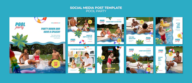 Free PSD | Summer pool party instagram posts collection