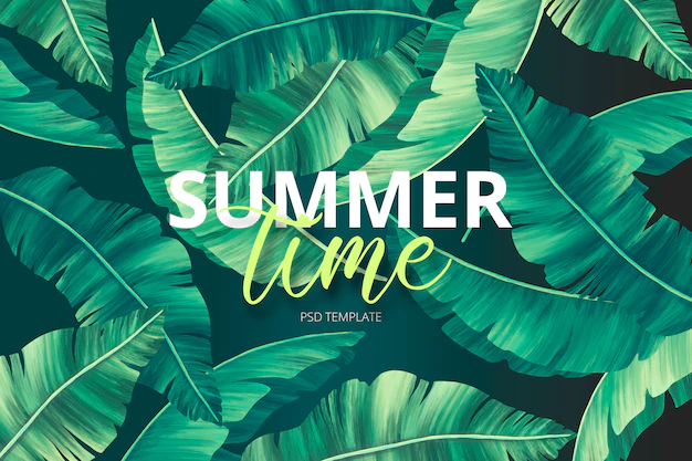 Free PSD | Summer print template with hand painted leaves