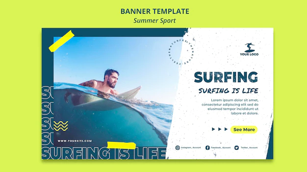 Free PSD | Summer surfing banner template concept