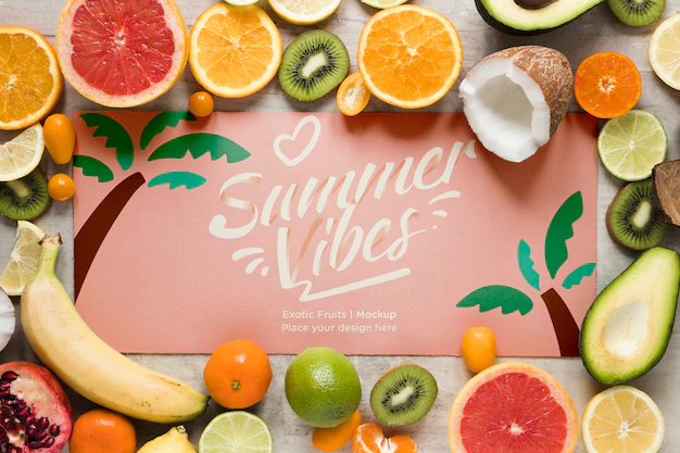 Free PSD | Summer vibes with collection of exotic fruits