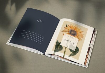 Free PSD | Sunflower on a magazine mockup
