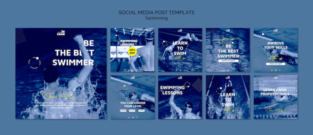 Free PSD | Swimming lessons social media posts template