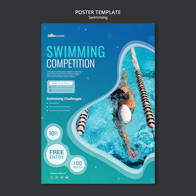 Free PSD | Swimming poster template with photo