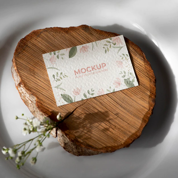 Free PSD | Table display with floral paper card mock-up