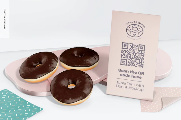 Free PSD | Table tent with donuts mockup