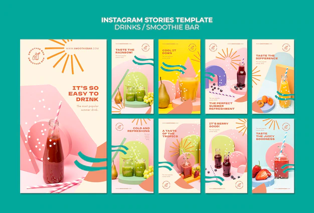 Free PSD | Tasty fruit drink instagram stories collection