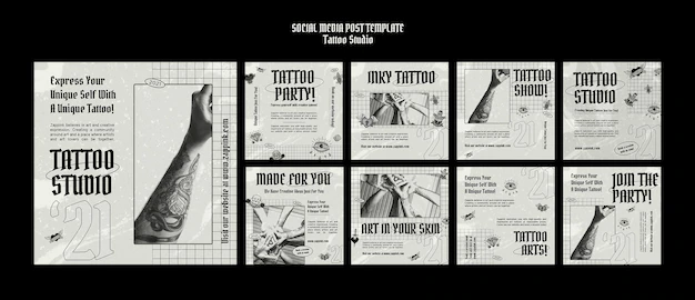 Free PSD | Tattoo studio social media posts design template