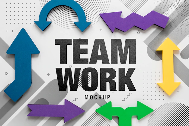 Free PSD | Teamwork mock-up and colourful arrows