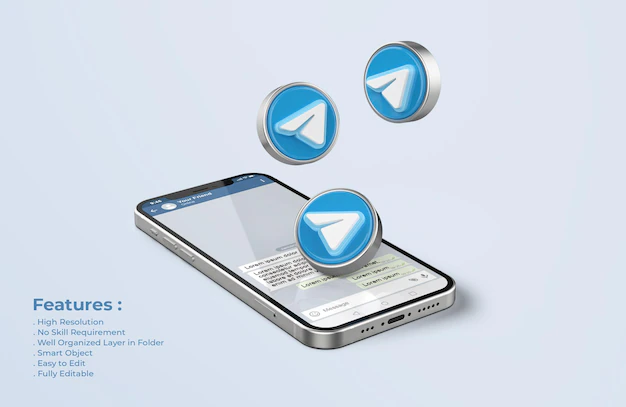 Free PSD | Telegram on silver mobile phone mockup