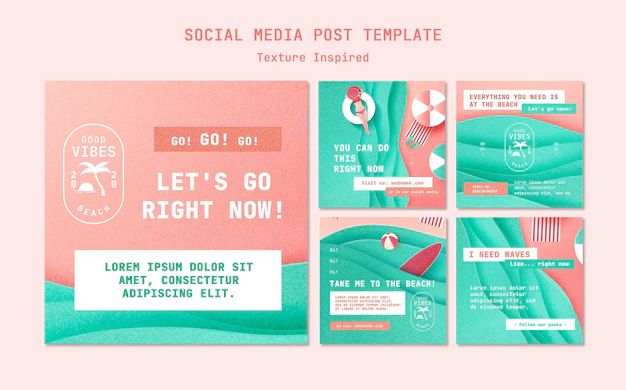 Free PSD | Textured beach social media posts