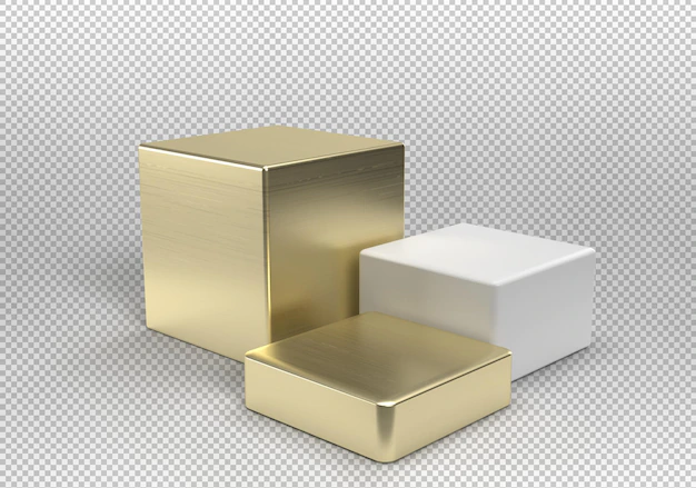 Free PSD | Three cube podiums in gold and white
