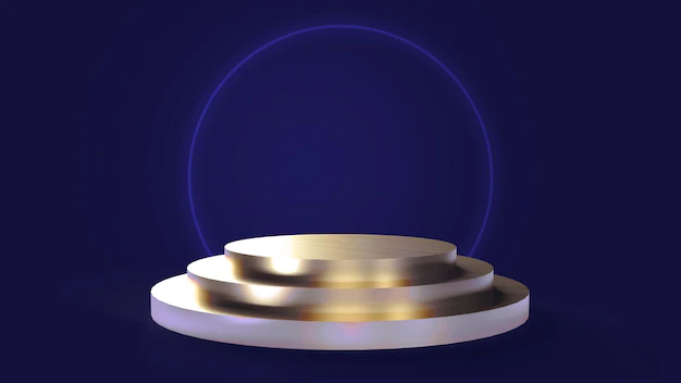 Free PSD | Threetiered circular golden base on a blue background for placing objects