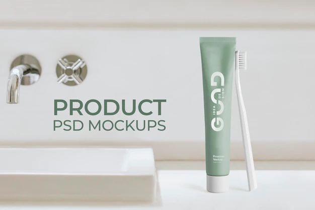 Free PSD | Toothbrush and toothpaste mockup psd in bathroom