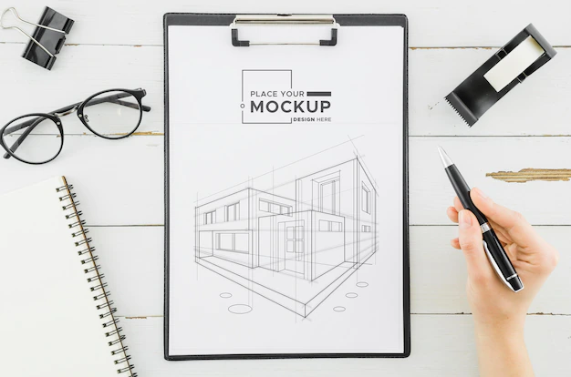 Free PSD | Top view architecture design with mock-up