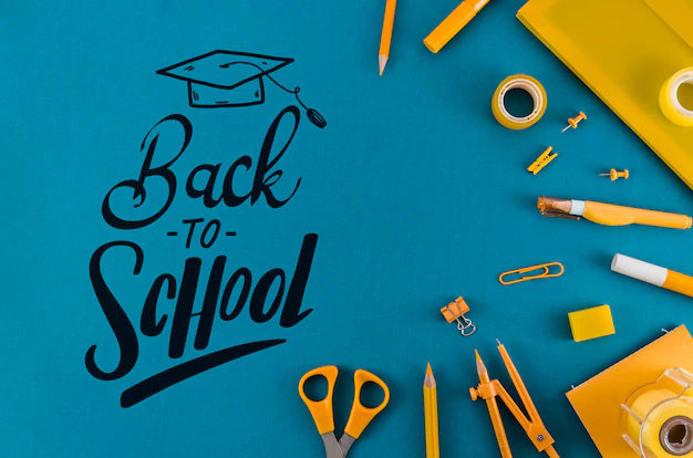 Free PSD | Top view  back to school with blue background