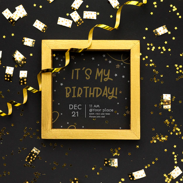 Free PSD | Top view confetti with golden frame