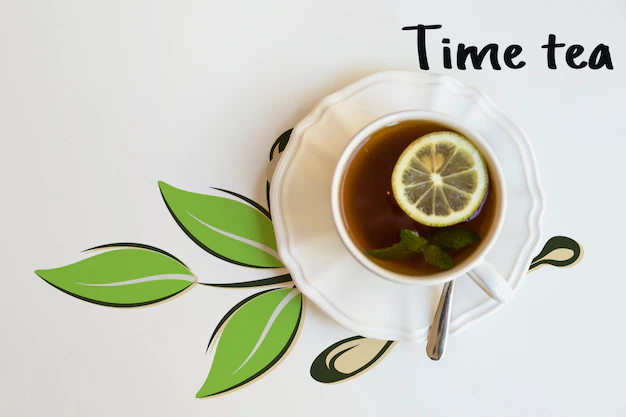 Free PSD | Top view cup of tea with lime