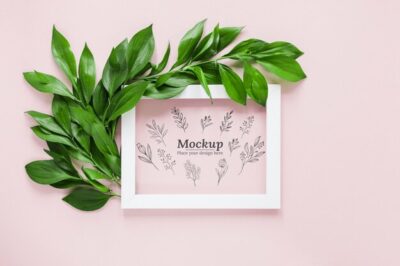 Free PSD | Top view frame with leaves arrangement