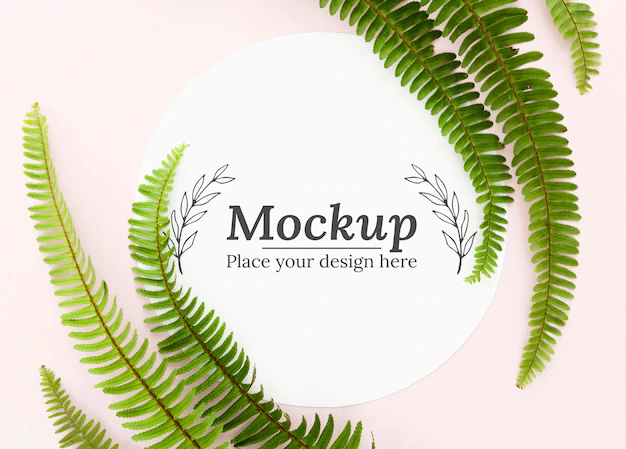 Free PSD | Top view green leaves arrangement with mock-up