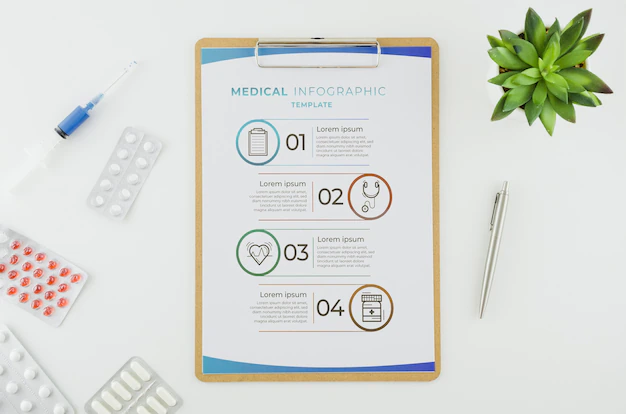 Free PSD | Top view medical infographic with mock-up