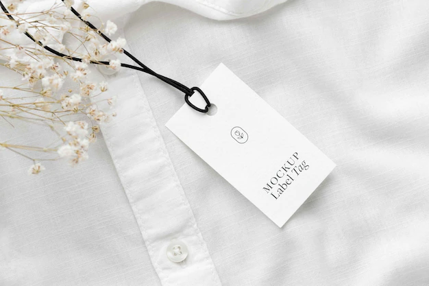 Free PSD | Top view of clothing label on white shirt fabric