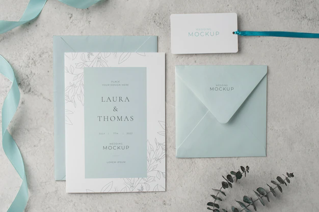 Free PSD | Top view of elegant wedding invitation mock-up