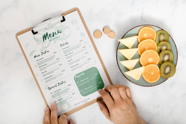 Free PSD | Top view of food menu concept mock-up