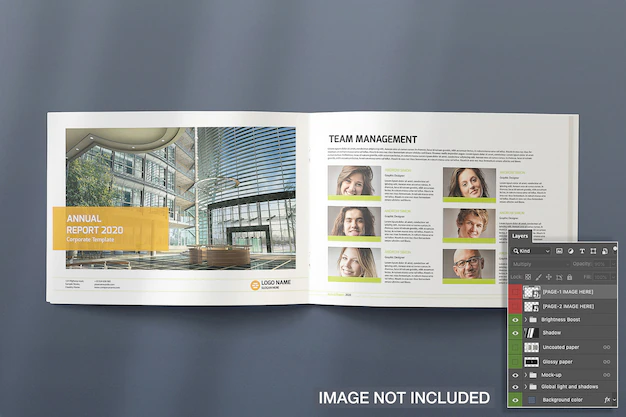 Free PSD | Top view of opened landscape magazine mockup