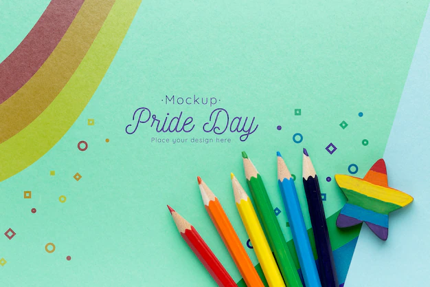 Free PSD | Top view of rainbow colored pencils for pride