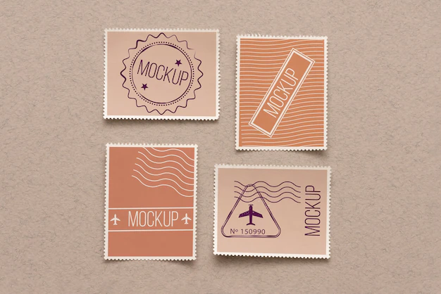 Free PSD | Top view postage stamp mockup