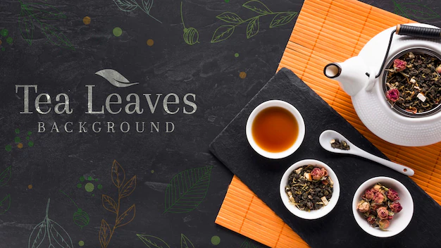 Free PSD | Top view tea leaves and  delicious herbs